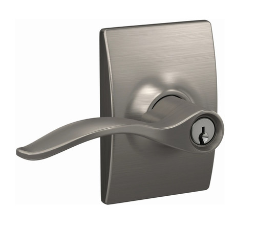 Schlage F51APEN619CEN Satin Nickel Keyed Entry Pennant Style Lever with Century Rose