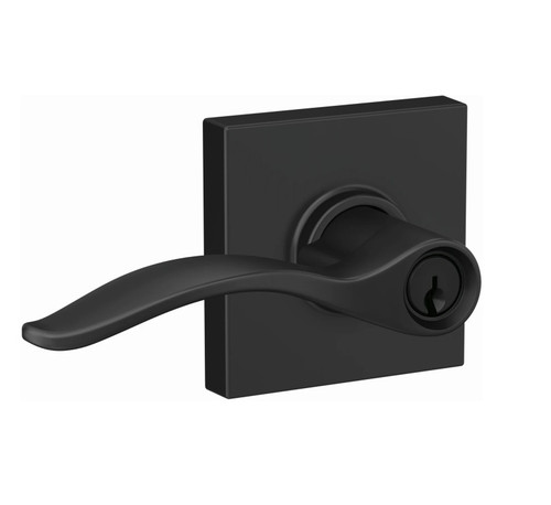 Schlage F51APEN622COL Matte Black Keyed Entry Pennant Style Lever with Collins Rose