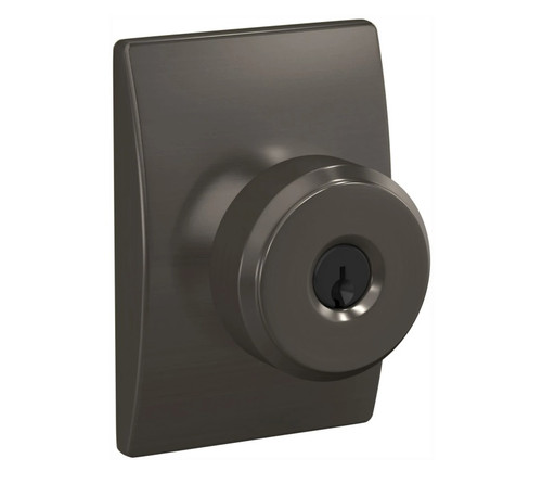 Schlage F51ABWE530CEN Bowery Knob with Century Rose Keyed Entry Lock Black Stainless Finish