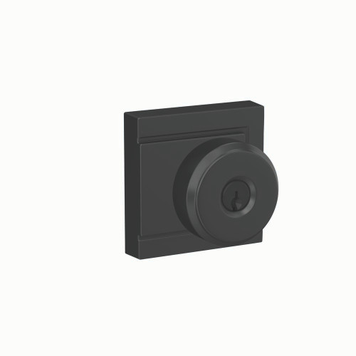 Schlage F51ABWE622ULD Matte Black Keyed Entry Bowery Style Knob with Upland Rose