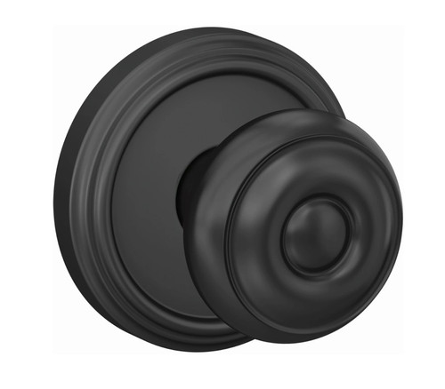 Schlage FC21GEO622IND Georgian Knob with Indy Rose Passage and Privacy Lock Matte Black Finish