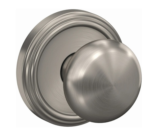 Schlage FC172PLY619IND Plymouth Knob with Indy Rose Non Turning Dummy Lock Satin Nickel Finish