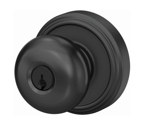 Schlage F51APLY622IND Matte Black Keyed Entry Plymouth Style Knob with Indy Rose