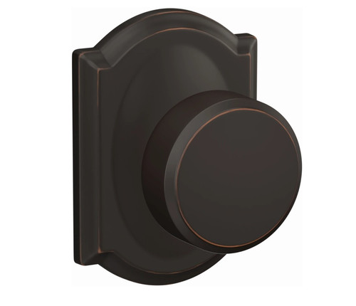 Schlage FC21SWA716CAM Swanson Knob with Camelot Rose Passage and Privacy Lock Aged Bronze Finish
