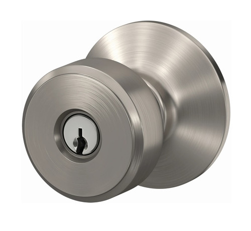 Schlage F51ASWA619KIN Satin Nickel Keyed Entry Swanson Style Knob with Kinsler Rose