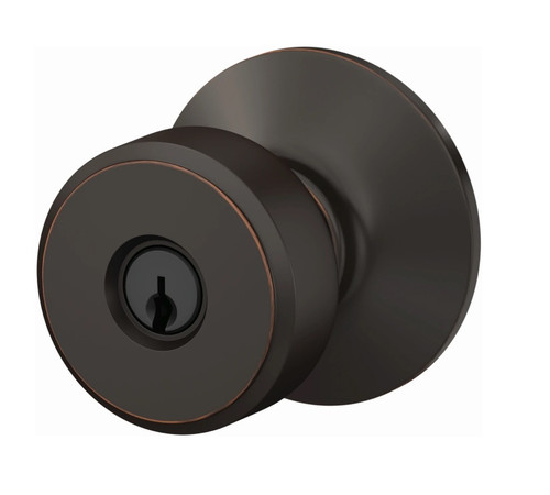 Schlage F51ASWA716KIN Aged Bronze Keyed Entry Swanson Style Knob with Kinsler Rose