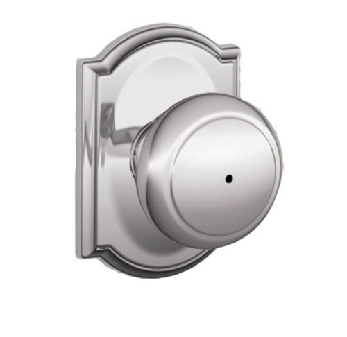 Schlage F40AND625CAM Bright Chrome Privacy Andover Style Knob with Camelot Rose