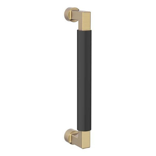 Baldwin 2579M03 8" Contemporary Door Pull with Satin Black Pull Grip On The Lifetime Satin Brass Finish