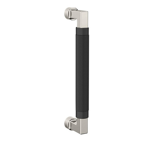 Baldwin 2580M01 8" Contemporary Knurled Grip Door Pull with Satin Black Pull Grip On The Lifetime Bright Nickel Finish