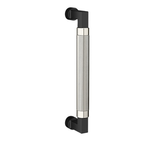 Baldwin 2580M02 8" Contemporary Knurled Grip Door Pull with Lifetime Bright Nickel Pull Grip On The Satin Black Finish