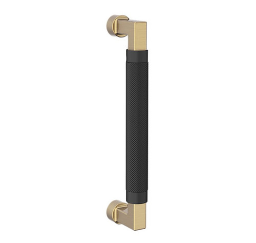 Baldwin 2580M03 8" Contemporary Knurled Grip Door Pull with Satin Black Pull Grip On The Lifetime Satin Brass Finish