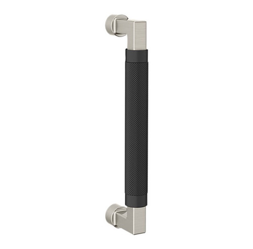 Baldwin 2580M05 8" Contemporary Knurled Grip Door Pull with Satin Black Pull Grip On The Lifetime Satin Nickel Finish