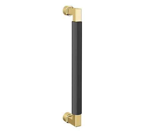 Baldwin 2581M08 10" Contemporary Door Pull with Satin Black Pull Grip On The Unlacquered Brass Finish