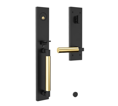 Baldwin 85316M07RENT Gramercy Full Escutcheon Tubular Right Hand Single Cylinder Handleset Unlacquered Brass Handle Pull and Lever Grip On The Satin Black Finish