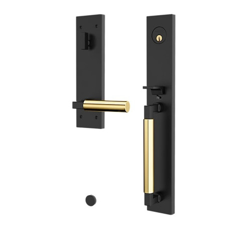 Baldwin 85316M07LENT Gramercy Full Escutcheon Tubular Left Hand Single Cylinder Handleset Unlacquered Brass Handle Pull and Lever Grip On The Satin Black Finish