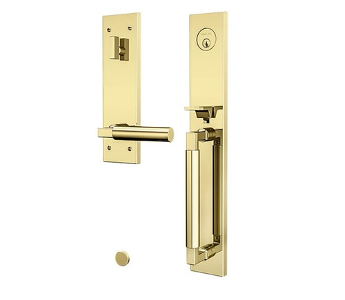 Baldwin 85316031LFD Gramercy Full Escutcheon Tubular Left Hand Dummy Handleset Unlacquered Brass Finish