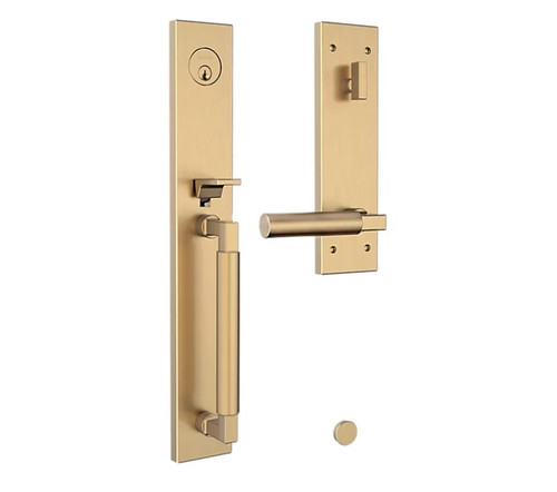 Baldwin 85316060RFD Gramercy Full Escutcheon Tubular Right Hand Dummy Handleset Satin Brass & Brown Finish