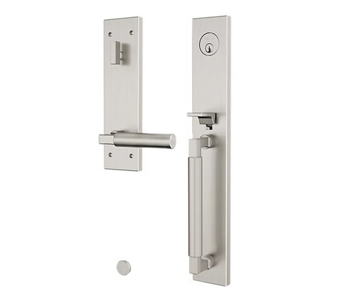 Baldwin 85316056LFD Gramercy Full Escutcheon Tubular Left Hand Dummy Handleset Lifetime Satin Nickel Finish