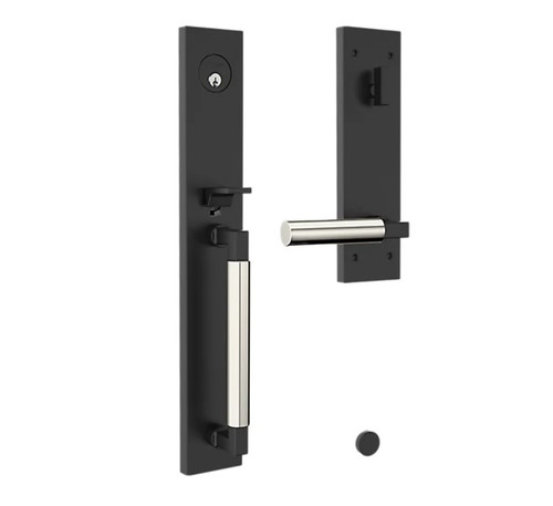 Baldwin 85316M02RFD Gramercy Full Escutcheon Tubular Right Hand Dummy Handleset Lifetime Bright Nickel Handle Pull and Lever Grip On The Satin Black Finish