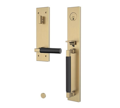 Baldwin 85316M03LFD Gramercy Full Escutcheon Tubular Left Hand Dummy Handleset Satin Black Handle Pull and Lever Grip On The Lifetime Satin Brass Finish