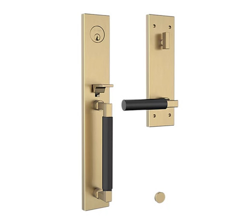 Baldwin 85316M03RFD Gramercy Full Escutcheon Tubular Right Hand Dummy Handleset Satin Black Handle Pull and Lever Grip On The Lifetime Satin Brass Finish