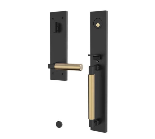 Baldwin 85316M04LFD Gramercy Full Escutcheon Tubular Left Hand Dummy Handleset Lifetime Satin Brass Handle Pull and Lever Grip On The Satin Black Finish