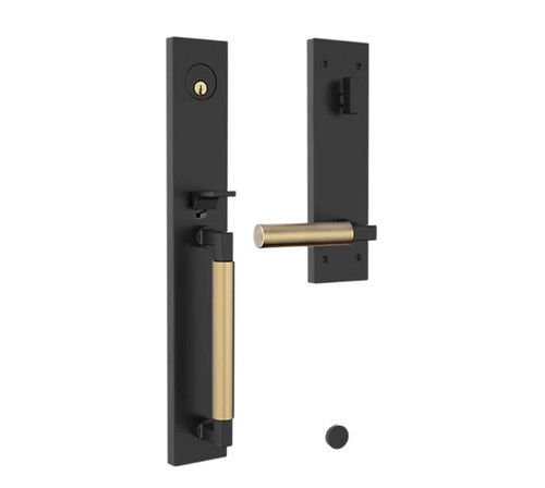 Baldwin 85316M04RFD Gramercy Full Escutcheon Tubular Right Hand Dummy Handleset Lifetime Satin Brass Handle Pull and Lever Grip On The Satin Black Finish