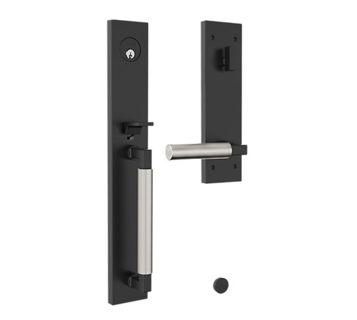 Baldwin 85316M06RFD Gramercy Full Escutcheon Tubular Right Hand Dummy Handleset Lifetime Satin Nickel Handle Pull and Lever Grip On The Satin Black Finish