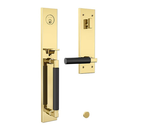 Baldwin 85316M08RFD Gramercy Full Escutcheon Tubular Right Hand Dummy Handleset Satin Black Handle Pull and Lever Grip On The Unlacquered Brass Finish