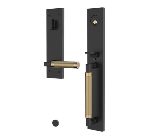 Baldwin 85317M04LFD Gramercy Knurled Full Escutcheon Tubular Left Hand Dummy Handleset with Lifetime Satin Brass Handle Pull and Lever Grip On The Satin Black Finish