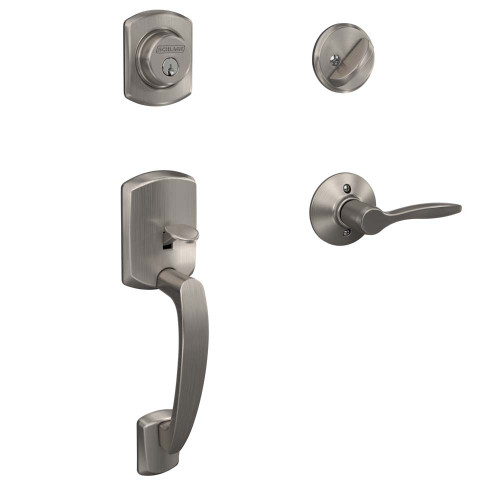 Schlage Residential F60GRW619DELLH Left Hand Greenwich with Delfayo Lever Single Cylinder Handleset Satin Nickel Finish