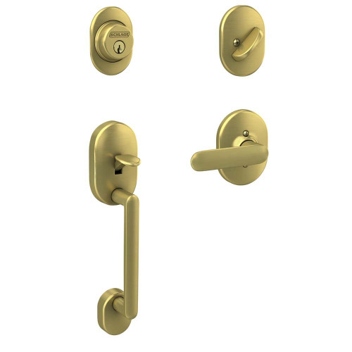 Schlage F60RMN608DAVRMN Satin Brass Remsen Handle Set with Davlin Handle with Remsen Rose