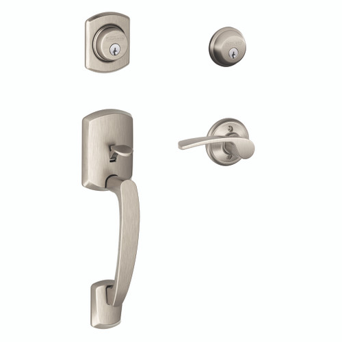 Schlage F62GRW619MER Satin Nickel Greenwich Double Cylinder Handleset with Merano Lever