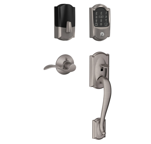 Schlage Residential BE499WBCAM619-FE285CAM619ACCRH Camelot Encode Plus Smart Wifi Deadbolt with Camelot Handle Set Right Hand Satin Nickel Finish