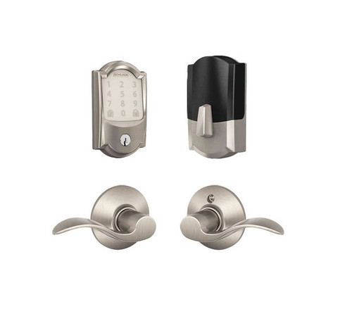 Schlage Residential BE489WBCCAM619-F10ACC619 Camelot Encode Smart Wifi Deadbolt with Accent Lever Satin Nickel Finish