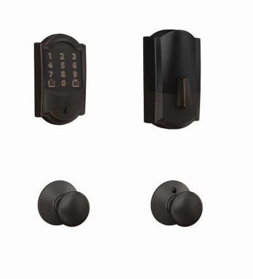 Schlage Residential BE489WBCCAM716-F10PLY716 Camelot Encode Smart Wifi Deadbolt with Plymouth Knob Aged Bronze Finish