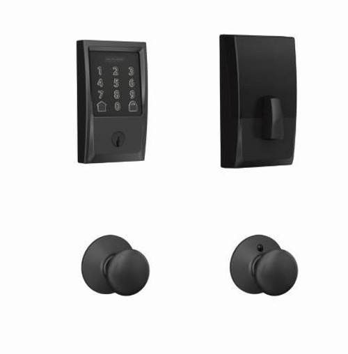 Schlage Residential BE489WBCCEN622-F10PLY622 Century Encode Smart Wifi Deadbolt with Plymouth Knob Matte Black Finish