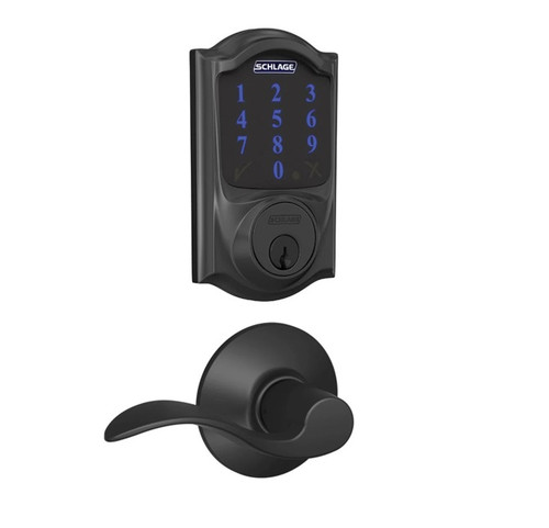 Schlage FBE469ZPCAM622ACC Matte Black Camelot Touch Pad Electronic Deadbolt with Z-Wave Technology and Accent Lever