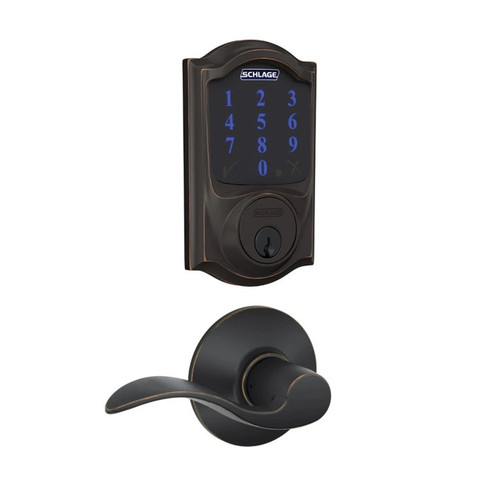 Schlage FBE469ZPCAM716ACC Aged Bronze Camelot Touch Pad Electronic Deadbolt with Z-Wave Technology and Accent Lever