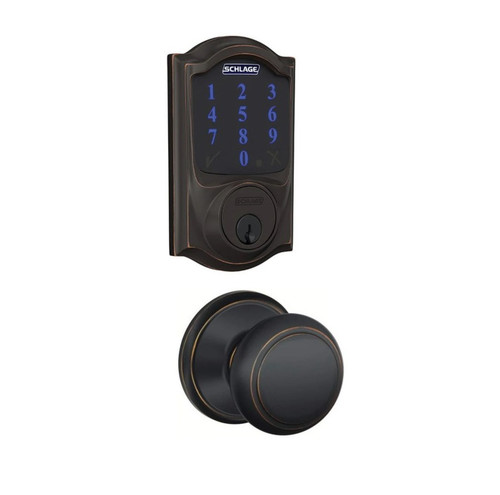 Schlage FBE469ZPCAM716AND Aged Bronze Camelot Touch Pad Electronic Deadbolt with Z-Wave Technology and Andover Knob