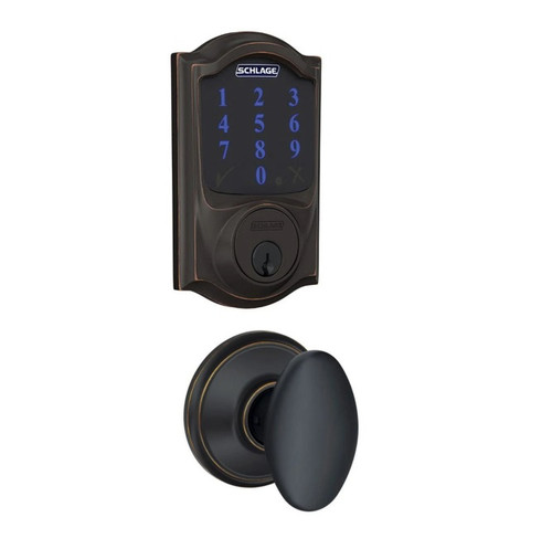 Schlage FBE469ZPCAM716SIE Aged Bronze Camelot Touch Pad Electronic Deadbolt with Z-Wave Technology and Siena Knob