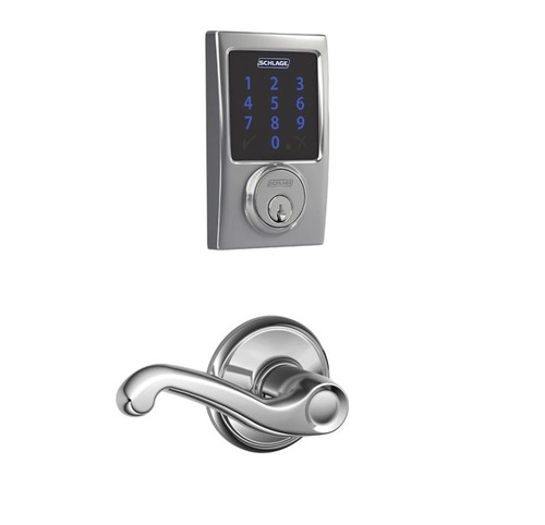 Schlage FBE469ZPCEN625FLA Polished Chrome Century Touch Pad Electronic Deadbolt with Z-Wave Technology and Flair Lever