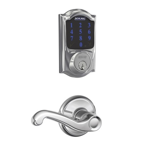 Schlage FBE468ZPCAM625FLA Polished Chrome Camelot Touch Pad Electronic Deadbolt with Z-Wave Technology and Flair Lever