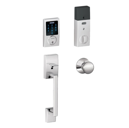 Schlage FE468ZPCEN625GEO Polished Chrome Century Touch Pad Electronic Deadbolt with Z-Wave Technology and Century Handleset with Georgian Knob