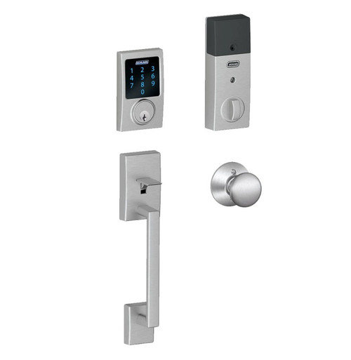 Schlage FE468ZPCEN626GEO Satin Chrome Century Touch Pad Electronic Deadbolt with Z-Wave Technology and Century Handleset with Georgian Knob