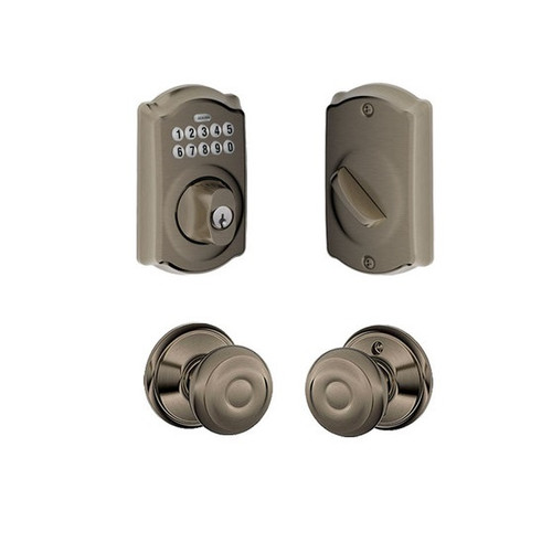 Schlage BE365CAM620/F10GEO620 Camelot Keypad Dead Bolt Combo Pack Antique Pewter Electronic Keypad Deadbolt