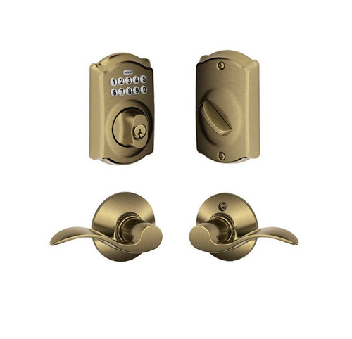 Schlage BE365CAM609/F10ACC609 Camelot Keypad Dead Bolt Combo Pack Antique Brass Electronic Keypad Deadbolt