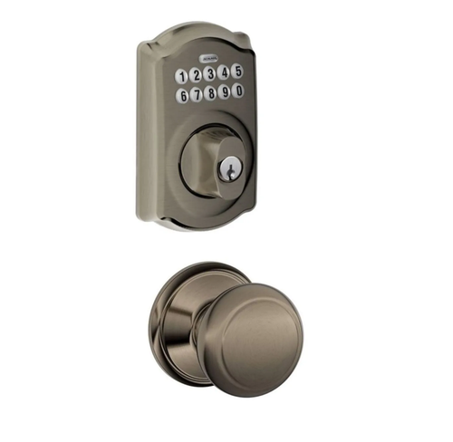Schlage BE365CAM620/F10AND620 Camelot Keypad Dead Bolt Combo Pack Antique Pewter Electronic Keypad Deadbolt