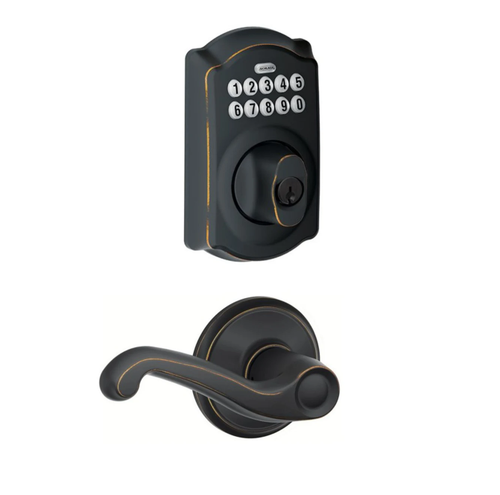 Schlage BE365CAM716/F10FLA716 Camelot Keypad Dead Bolt Combo Pack Aged Bronze Electronic Keypad Deadbolt