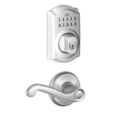 Schlage BE365CAM626/F10FLA626 Camelot Keypad Dead Bolt Combo Pack Satin Chrome Electronic Keypad Deadbolt